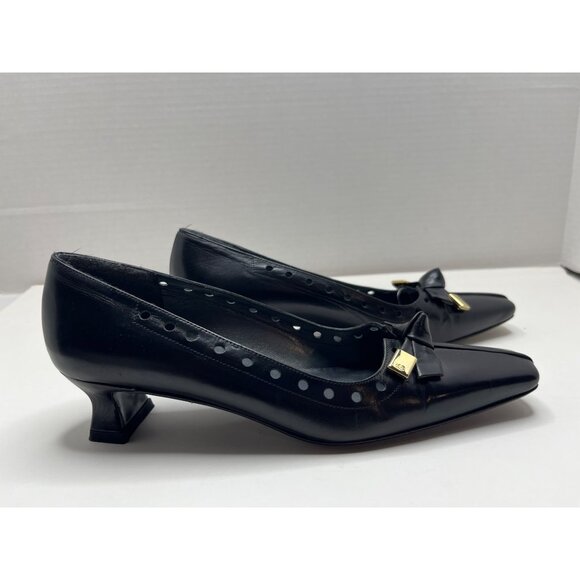 Stuart Weitzman Square Toe Leather Kitten Heel Bow Shoes Pump‎ Size 6.5 Black - Picture 6 of 9